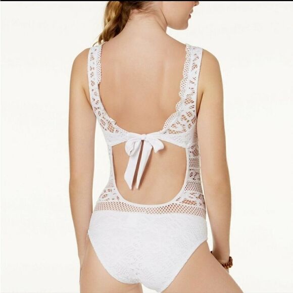 Becca by Rebecca Virtue White Captured Crochet One-Piece Swimsuit - Picture 2 of 16